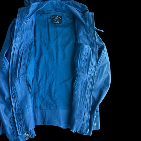 Lavenlico Blue Italian Sheep Leather Jacket | Y2K 2000s Made in Italy - Picture 3 of 13
